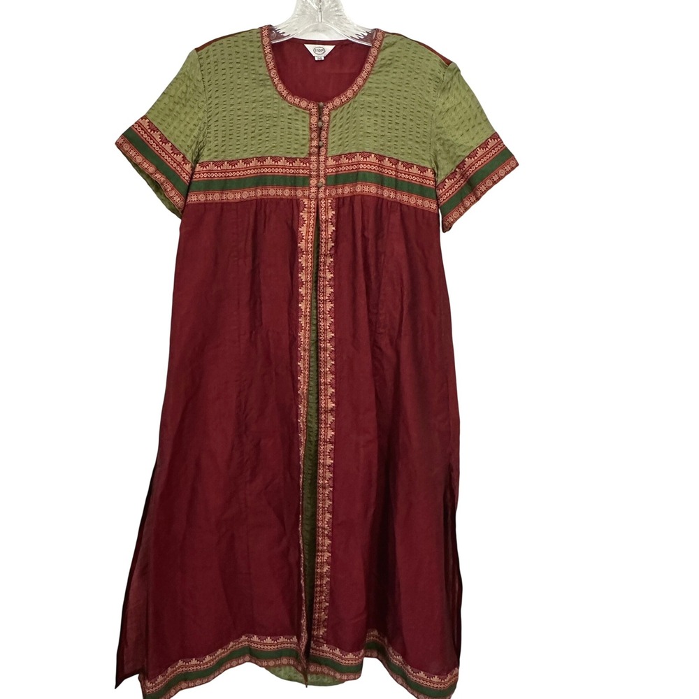 Kurti Kurta Tunic Dress Burgundy Olive Green Embroidered Boho Indian Earthy S 36